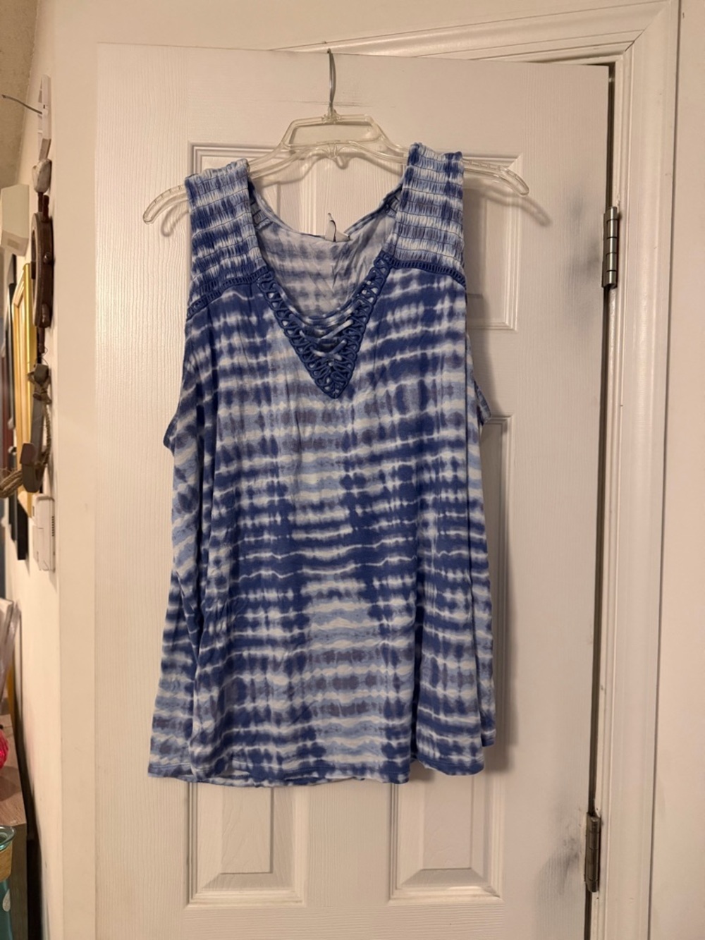 Cato Blue Tie-Dye Crochet Neck Tank Top